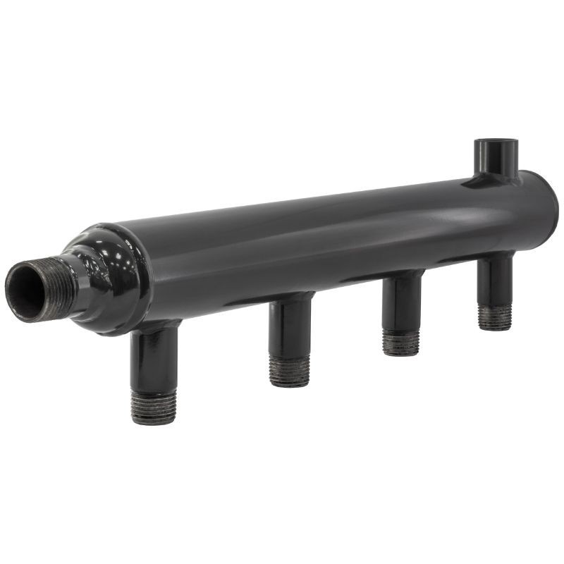 Коллектор распределительный стальной DN50 PN16 вход 15-15 12 выходов НР 1/2'' выход под кран Маевского и импульсную трубку, правосторонний PLP-1