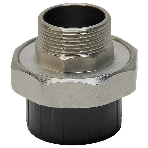 Муфта разборная НПВХ DN 50-1 1/2" PN 16 клеевая с наружной латунной резьбой черная Aquaviva AQVBND50M купить в Екатеринбурге | "Проконсим"