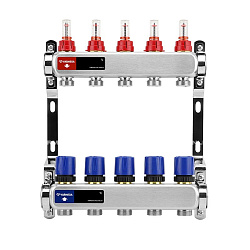  Коллекторная группа из нержавеющей стали DN 25-5 вых. G-3/4'', евроконус, с расходомерами, без дренажного крана и воздухоотводчика, VARMEGA VM15105 (930416003) со склада Проконсим в Екатеринбурге