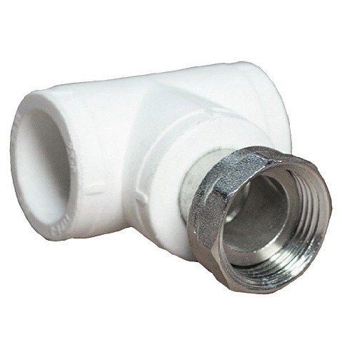 Тройник комбинированный ПП 20-1/2'' PN 25 с накидной гайкой белый VALFEX  купить в Екатеринбурге | "Проконсим"