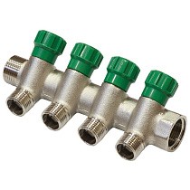 Коллектор латунный никелированныйDN 20 4 выхода G 1/2'' с запорными клапанами плоское присоединение отвода,SGL купить в Екатеринбурге | "Проконсим"