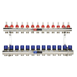  Коллекторная группа из латуни DN 25-13 вых. G-3/4'', евроконус, с расходомерами, без дренажного крана и воздухоотводчика, VARMEGA VM15413 (930416511) со склада Проконсим в Екатеринбурге