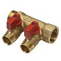 Коллектор латунный DN 20 2 выхода G 1/2'' с шаровыми кранами красная ручка плоское присоединение отвода SGL купить в Екатеринбурге | "Проконсим"