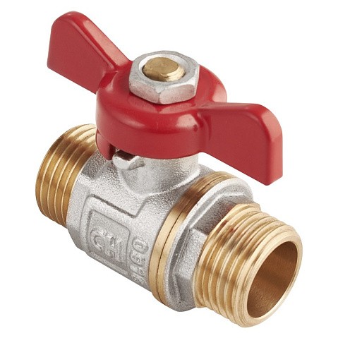 Кран латунный шаровой MVI AquaHit BV.315.04 DN 25 PN 25 бабочка штуцер-штуцер полнопроходной никелированный купить в Екатеринбурге | "Проконсим"