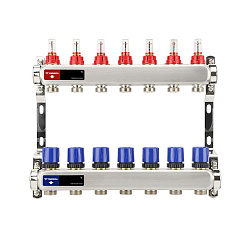  Коллекторная группа из нержавеющей стали DN 25-7 вых. G-3/4'', евроконус, с расходомерами, без дренажного крана и воздухоотводчика, VARMEGA VM15107 (930416005) со склада Проконсим в Екатеринбурге