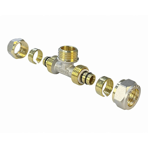 Тройник латунный для PEX труб 20-1/2''-20 PN 10 обжимной никелированный Valfex VF.333.N  купить в Екатеринбурге | "Проконсим"