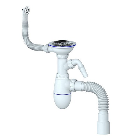 Сифон для мойки Unicorn В436V, 40х50 гибкий отвод, 3 1/2'' х40 с отводом для стиральной машины, круглый перелив купить в Екатеринбурге | "Проконсим"