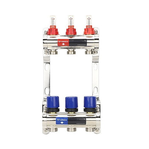 Коллекторная группа из латуни DN 25-3 вых. G-3/4'' евроконус, с расходомерами, без дренажного крана и воздухоотводчика VARMEGA VM15403 купить в Екатеринбурге | "Проконсим"
