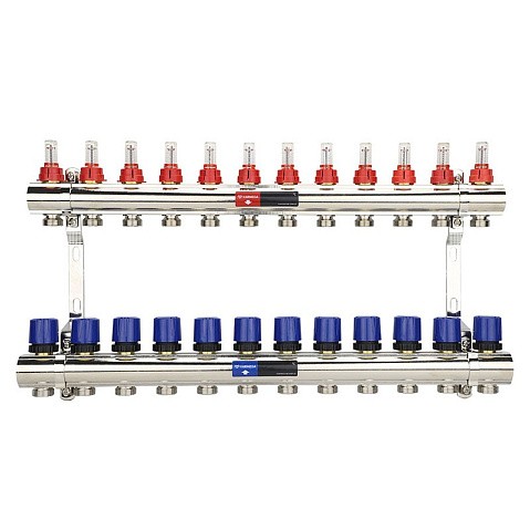 Коллекторная группа из латуни DN 25-12 вых. G-3/4'' евроконус, с расходомерами, без дренажного крана и воздухоотводчика VARMEGA VM15412 купить в Екатеринбурге | "Проконсим"