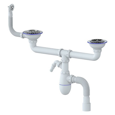 сифон для двойной мойки Unicorn В731V, 40х50 гибкий отвод, 3 1/2'' х40 с отводом для стиральной машины, круглый перелив купить в Екатеринбурге | "Проконсим"