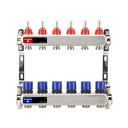  Коллекторная группа из нержавеющей стали DN 25-6 вых. G-3/4'', евроконус, с расходомерами, без дренажного крана и воздухоотводчика, VARMEGA VM15106 (930416004) со склада Проконсим в Екатеринбурге