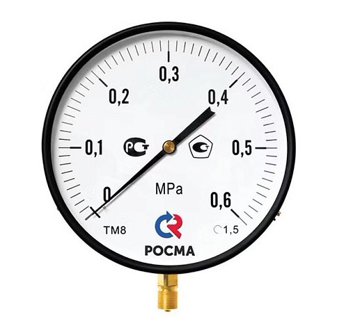 Манометр Росма ТМ-810Р.00 котловый, 250мм, 0-6кгс/см2, резьба M20x1,5, радиальный, класс точности 1,5 купить в Екатеринбурге | "Проконсим" Манометр Росма ТМ-810Р.00 котловый, 250мм, 0-6кгс/см2, резьба M20x1,5, радиальный, класс точности 1,5 купить в Екатеринбурге | "Проконсим"