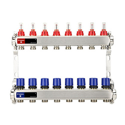  Коллекторная группа из нержавеющей стали DN 25-8 вых. G-3/4'', евроконус, с расходомерами, без дренажного крана и воздухоотводчика, VARMEGA VM15108 (930416006) со склада Проконсим в Екатеринбурге