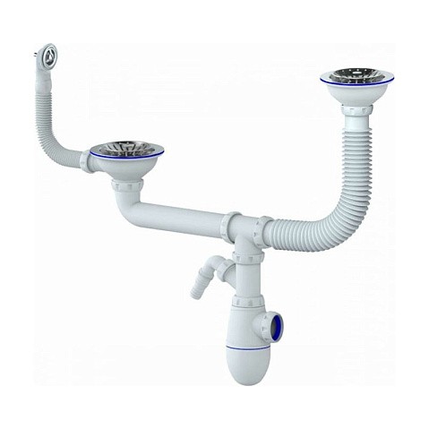 Сифон для двойной мойки Unicorn Y710V, без отвода, 3 1/2'' х40 с отводом для стиральной машины, круглый перелив купить в Екатеринбурге | "Проконсим"