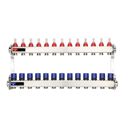 Коллекторная группа из нержавеющей стали DN 25-13 вых. G-3/4'' евроконус, с расходомерами, без дренажного крана и воздухоотводчика VARMEGA VM15113 купить в Екатеринбурге | "Проконсим"