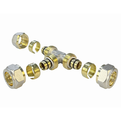 Тройник латунный для PEX труб 20-16-20 PN 10 обжимной никелированный Valfex VF.331.N  купить в Екатеринбурге | "Проконсим"