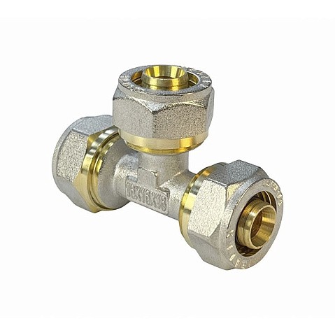 Тройник латунный для PEX труб 20-16-20 PN 10 обжимной никелированный Valfex VF.331.N  купить в Екатеринбурге | "Проконсим"