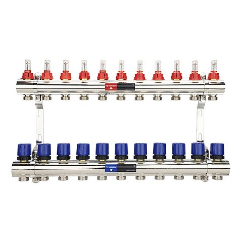 Коллекторная группа из латуни DN 25-11 вых. G-3/4'' евроконус, с расходомерами, без дренажного крана и воздухоотводчика VARMEGA VM15411 купить в Екатеринбурге | "Проконсим"