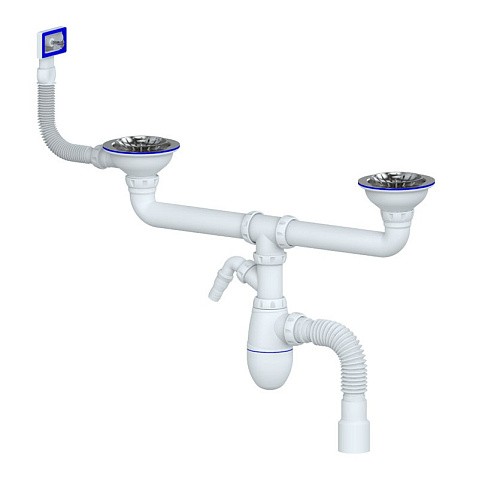 сифон для двойной мойки Unicorn В730VР, 40х50 гибкий отвод, 3 1/2'' х40 с отводом для стиральной машины, прямоугольный перелив купить в Екатеринбурге | "Проконсим"