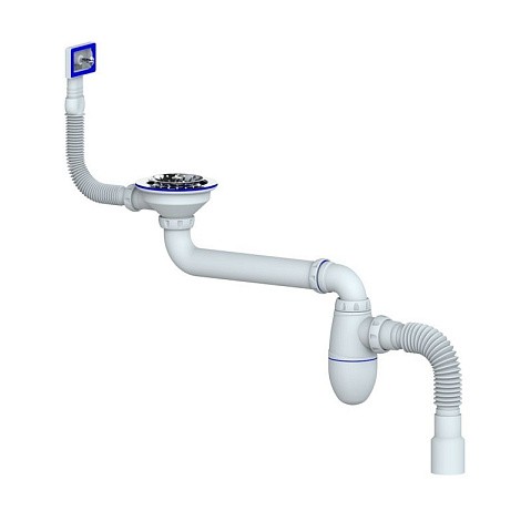 Сифон для умывальника Unicorn ВС22, 40х50 гибкий отвод, 3 1/2'' х40 чаша из нержавеющей стали, прямоугольный перелив купить в Екатеринбурге | "Проконсим"