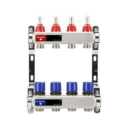  Коллекторная группа из нержавеющей стали DN 25-4 вых. G-3/4'', евроконус, с расходомерами, без дренажного крана и воздухоотводчика, VARMEGA VM15104 (930416002) со склада Проконсим в Екатеринбурге