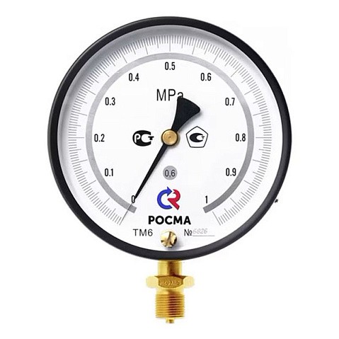 Манометр Росма ТМ-610 РМТИ.00 точных измерений, 150мм, 0-0.1МПа, резьба G1/2'' радиальный, класс точности 0.6 купить в Екатеринбурге | "Проконсим"