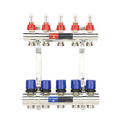  Коллекторная группа из латуни DN 25-5 вых. G-3/4'', евроконус, с расходомерами, без дренажного крана и воздухоотводчика, VARMEGA VM15405 (930416503) со склада Проконсим в Екатеринбурге