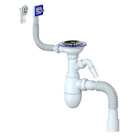 Сифон для мойки Unicorn В427Р, 40х50 гибкий отвод, 3 1/2'' х40 с отводом для стиральной машины, круглый и прямоугольный перелив купить в Екатеринбурге | "Проконсим"